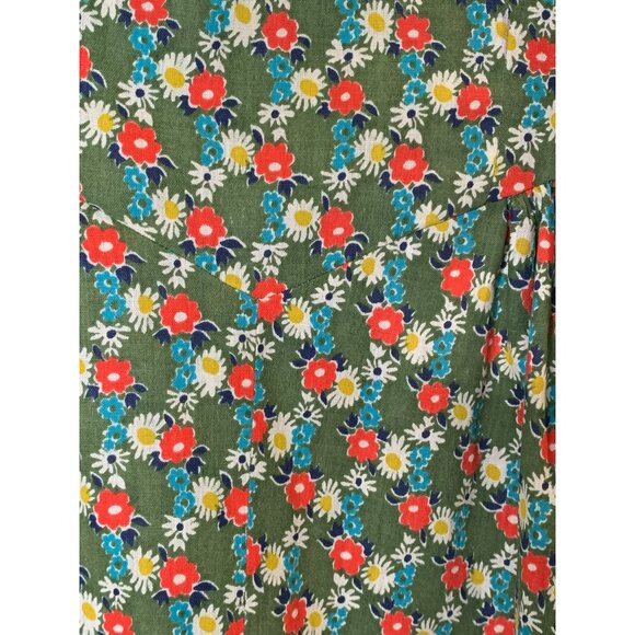 Handmade 70s Prairie Green Floral Cottagecore Farm Dress Lace Trim Button - Picture 16 of 16